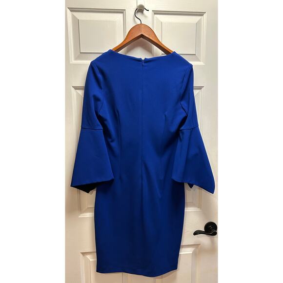 Badgley Mischka Royal Blue Sunset Skies Julia Crepe Dress Flutter Sleeves, Sz. 6 - Picture 3 of 7